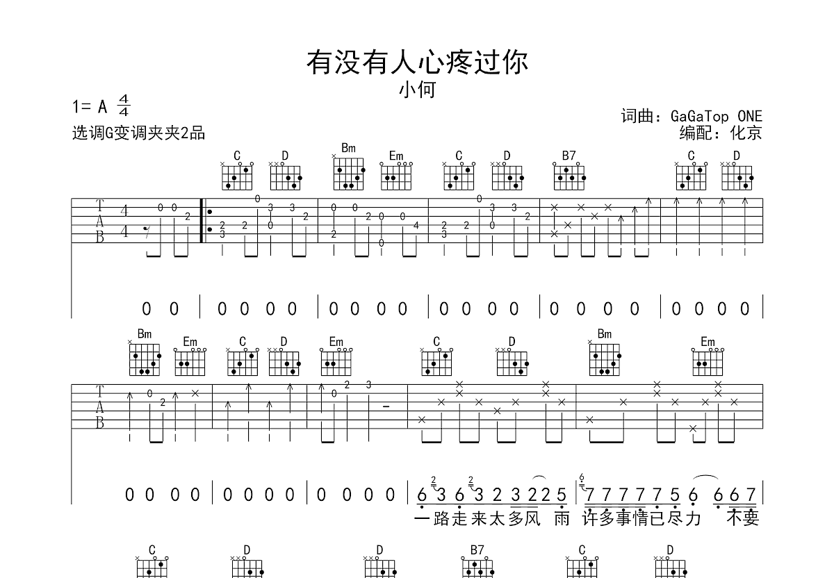 有没有人心疼过你吉他谱预览图