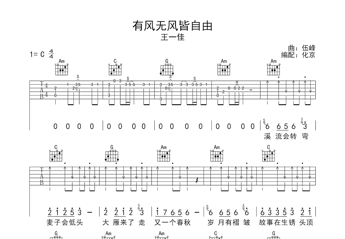 有风无风皆自由吉他谱预览图