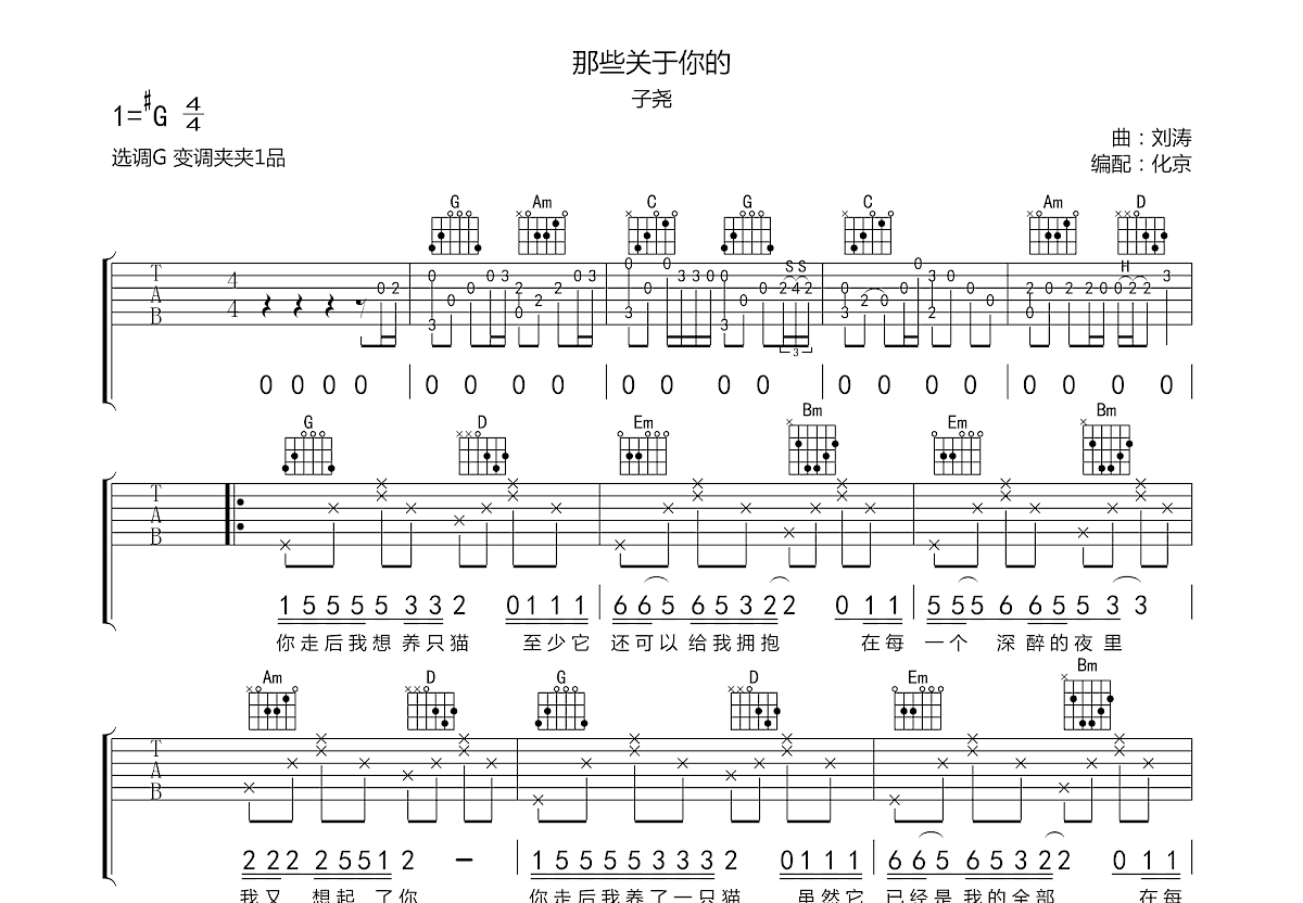 那些关于你的吉他谱预览图