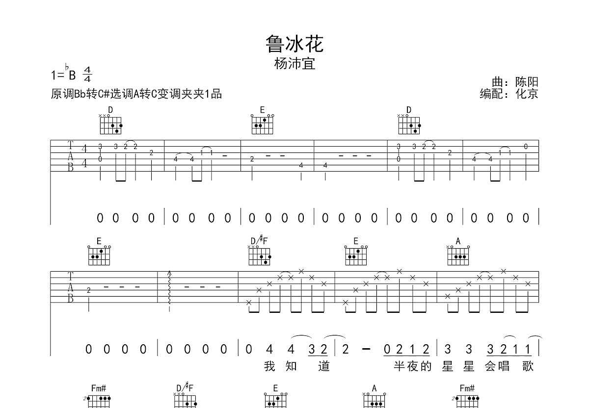 鲁冰花吉他谱预览图