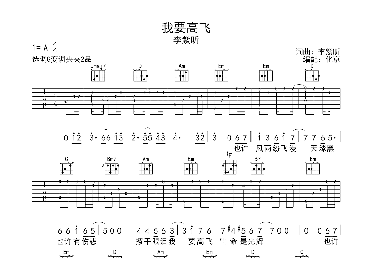 我要高飞吉他谱预览图