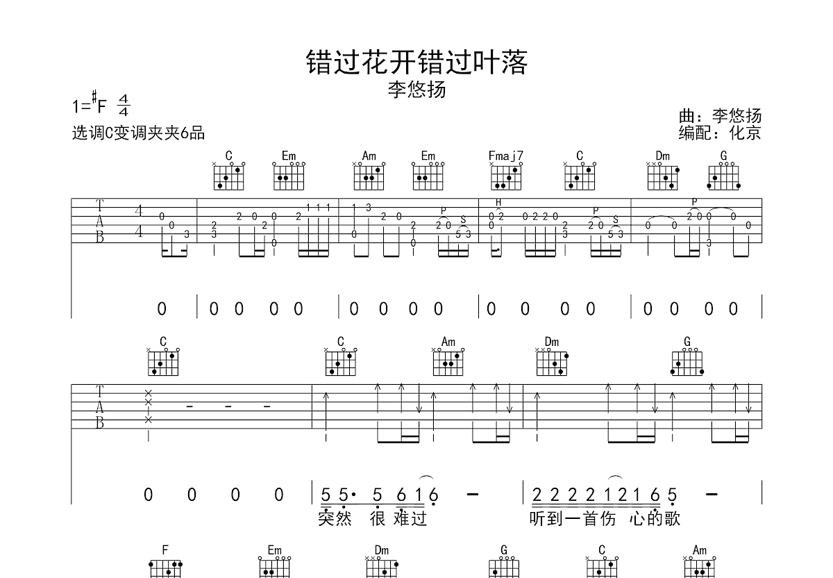 错过花开错过日落吉他谱预览图