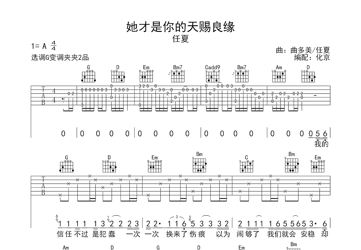 她才是你的天赐良缘吉他谱预览图