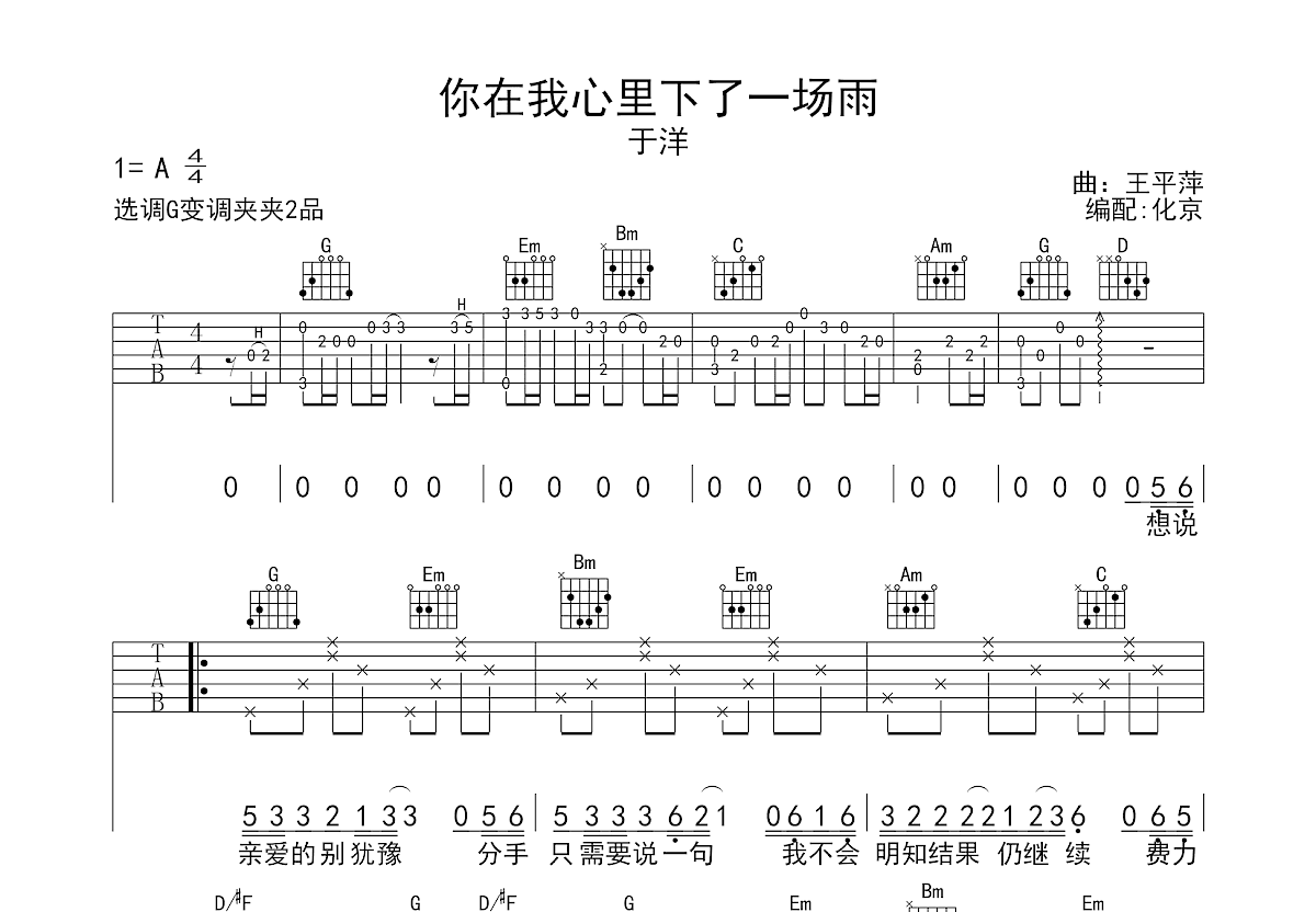 你在我心里下了一场雨吉他谱预览图