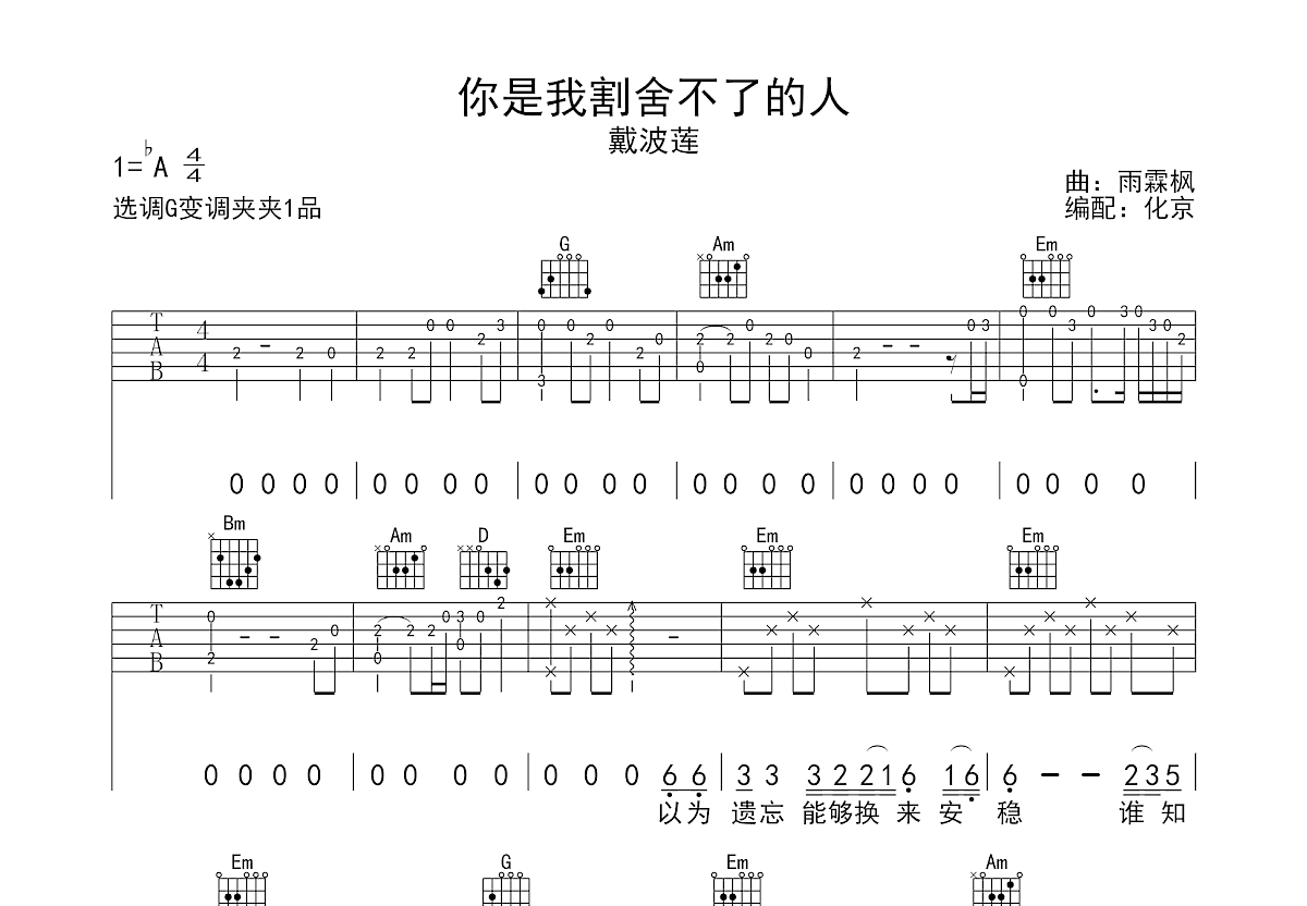 你是我割舍不了的人吉他谱_戴波莲_G调弹唱