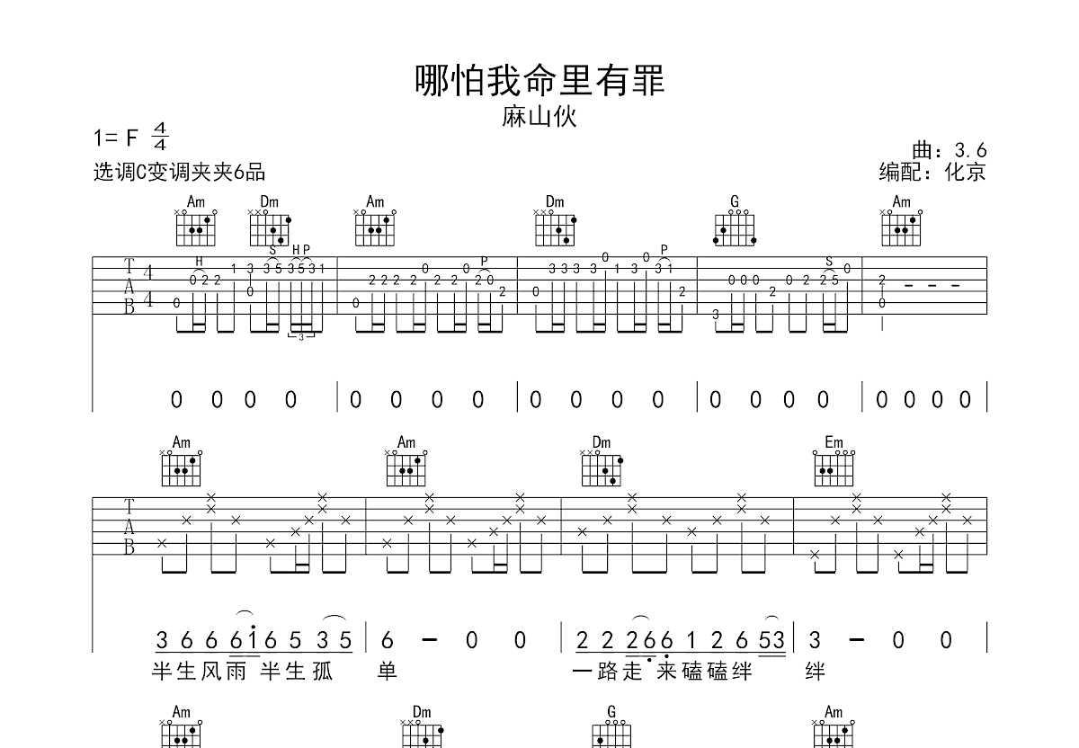 哪怕我命里有罪吉他谱预览图