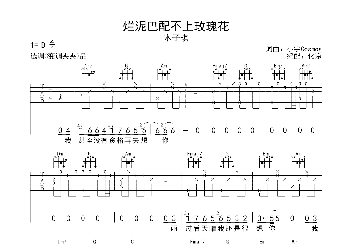 烂泥巴配不上玫瑰花吉他谱预览图