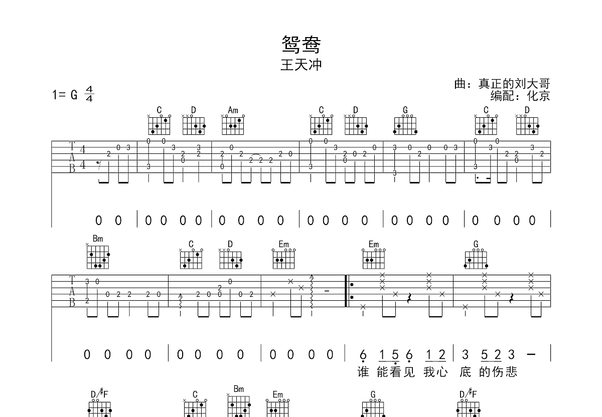 鸳鸯吉他谱预览图