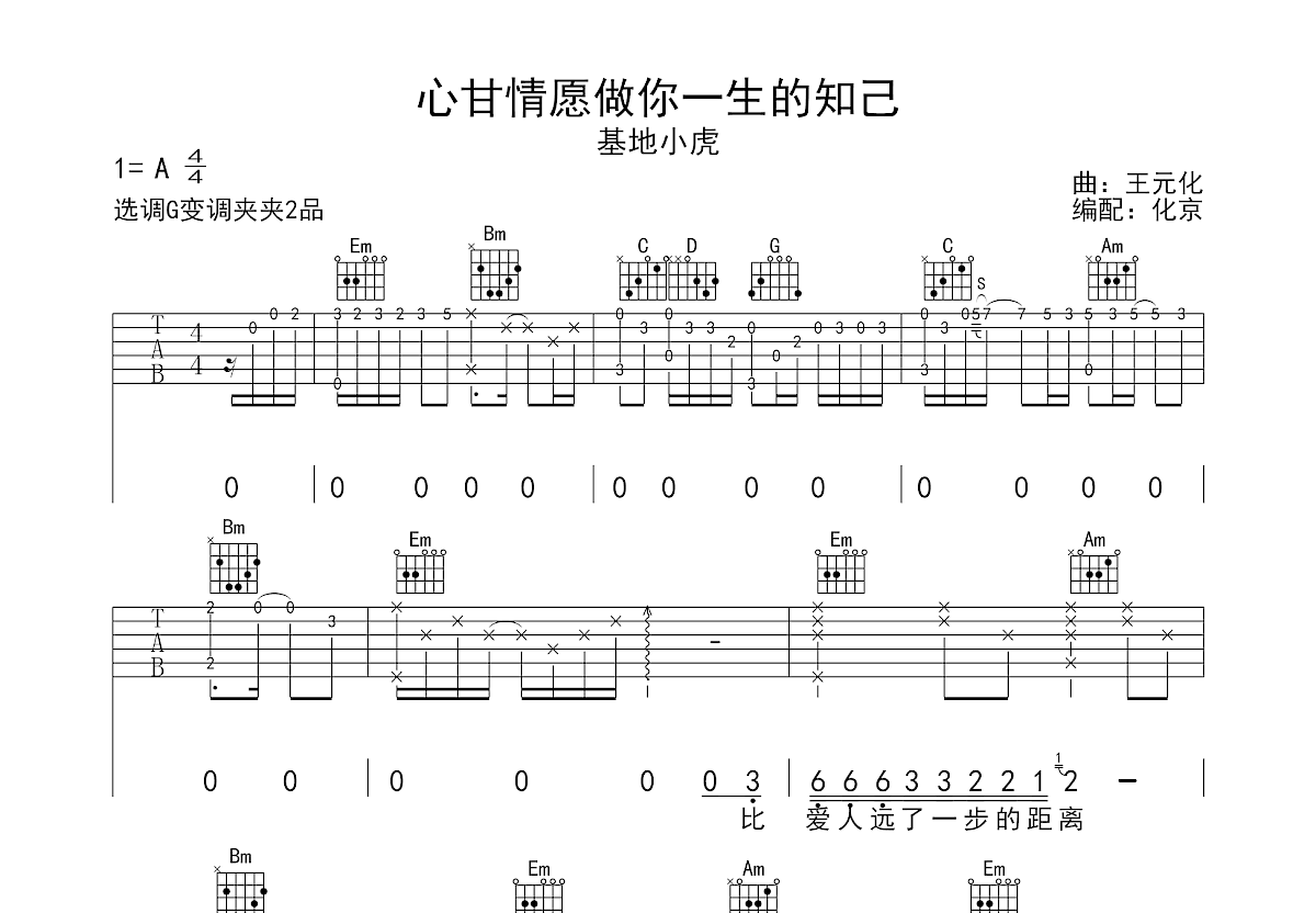 心甘情愿做你一生的知己吉他谱预览图