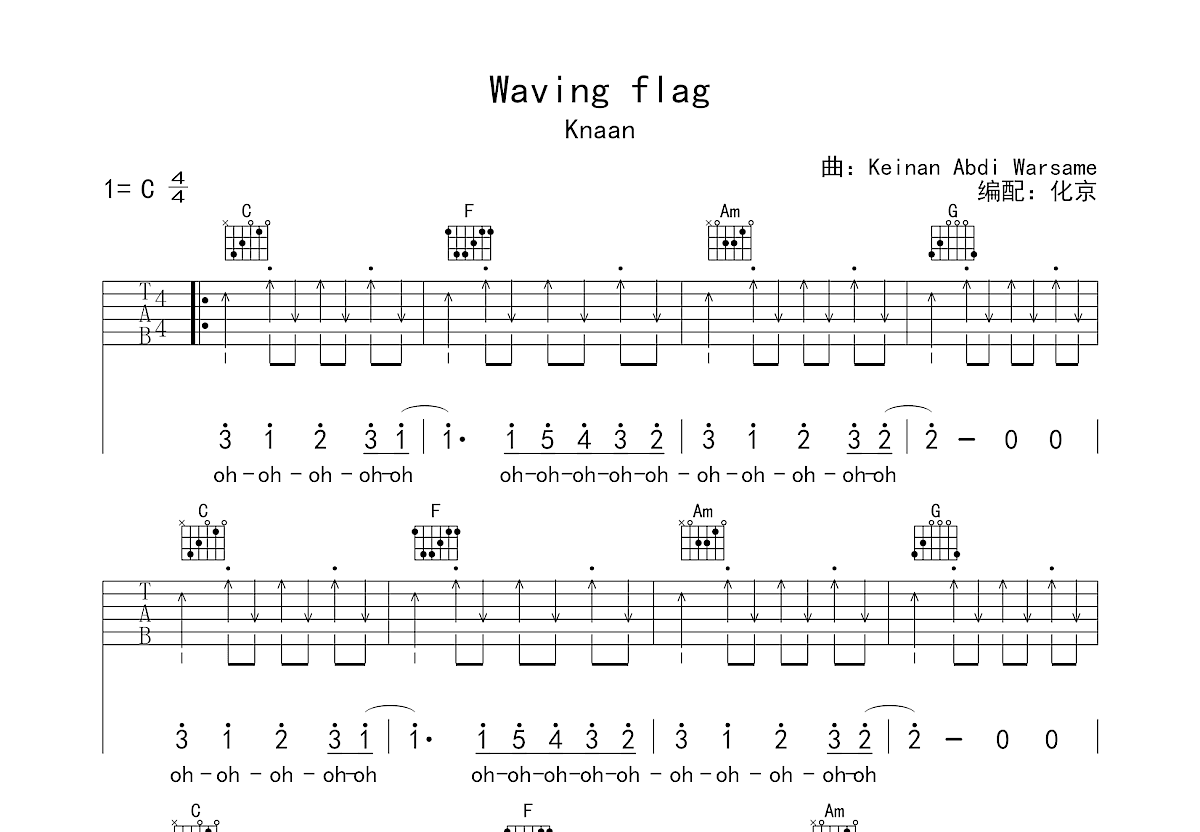 Waving Flag吉他谱预览图