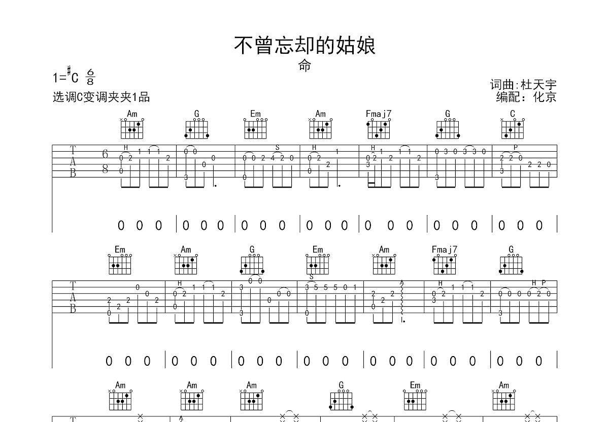 不曾忘却的姑娘吉他谱预览图