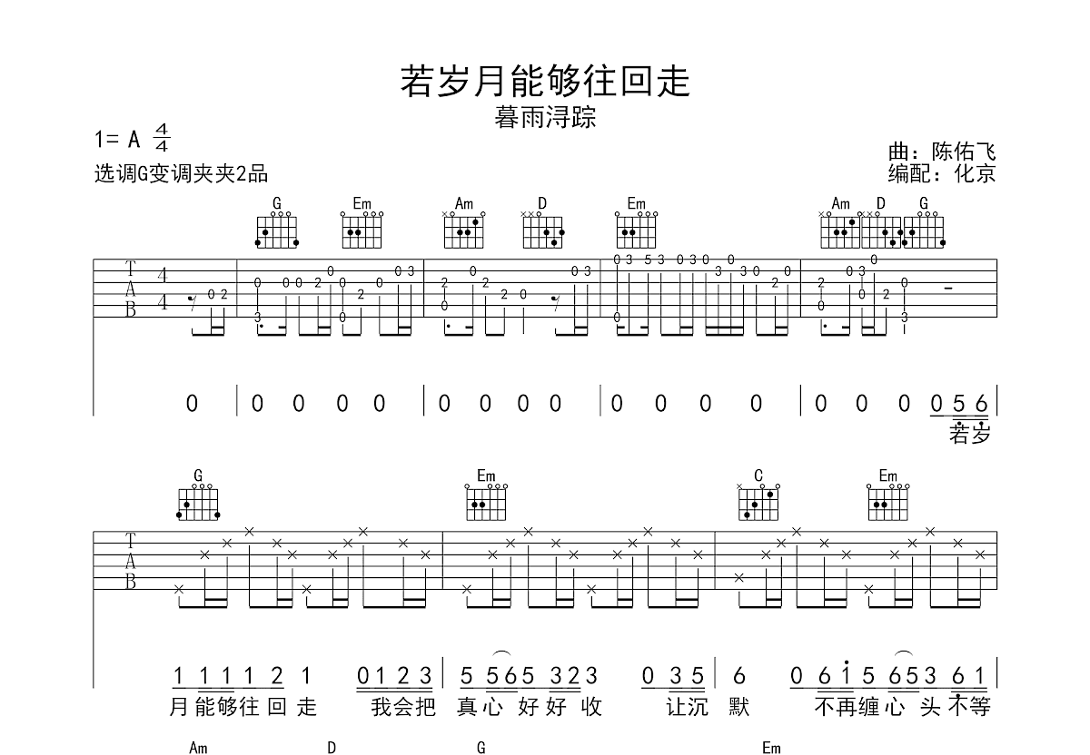 若岁月能够往回走吉他谱预览图