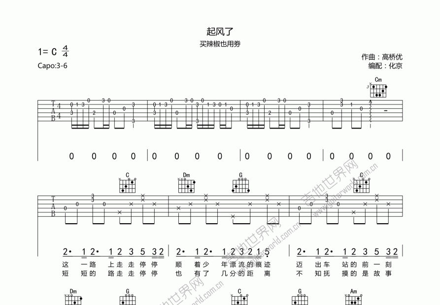 起风了吉他谱预览图