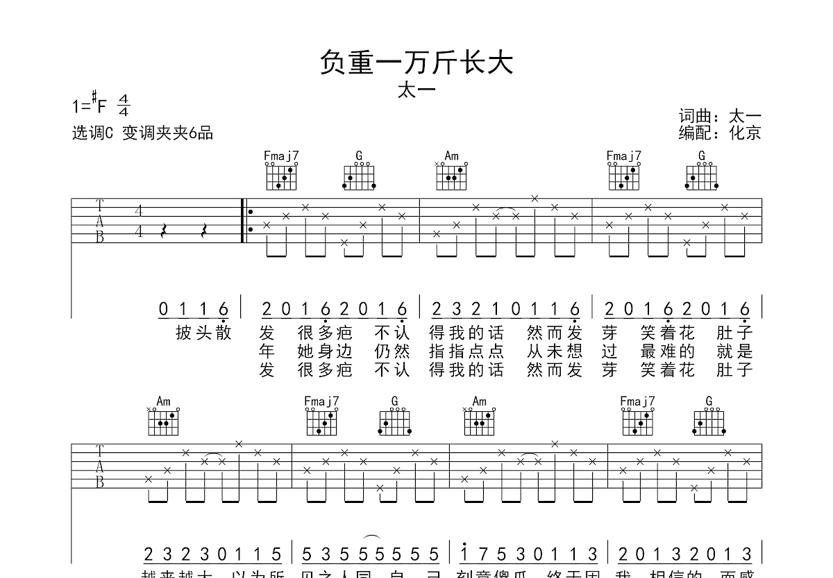 负重一万斤长大吉他谱预览图