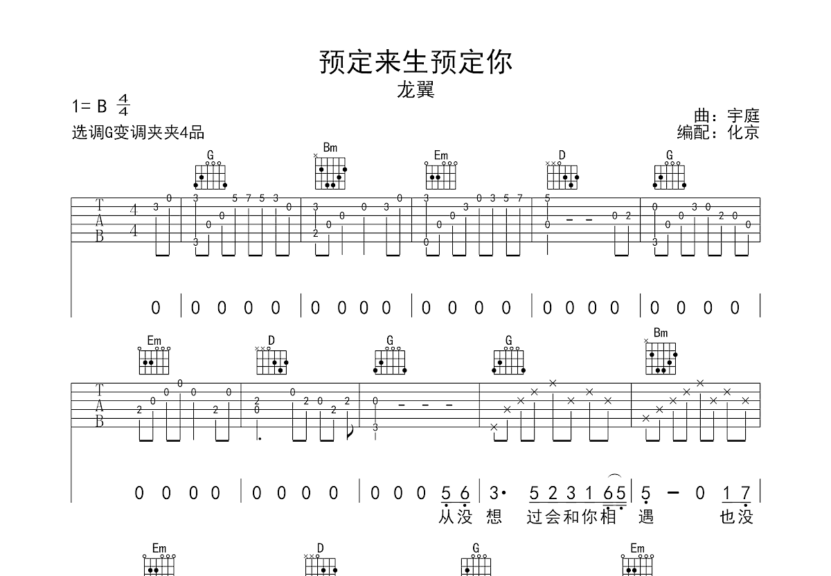 预定来生预定你吉他谱_龙翼_G调弹唱
