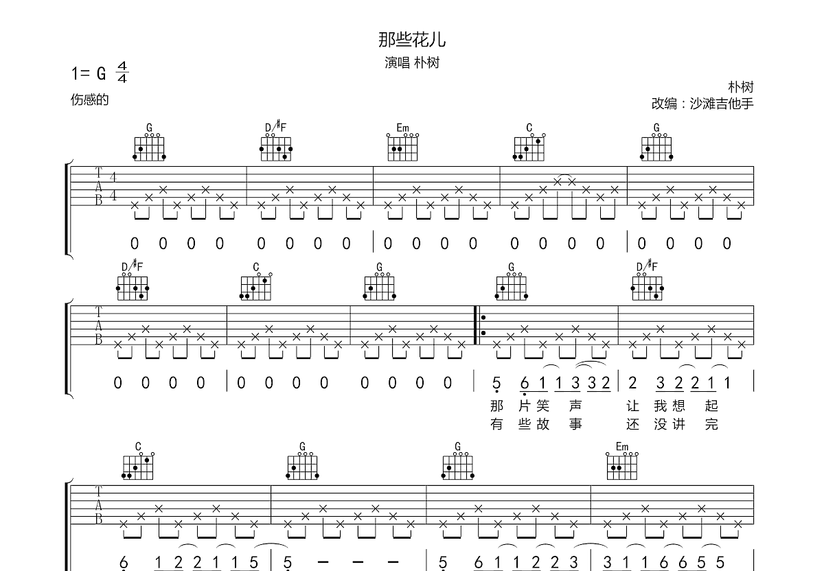 那些花儿吉他谱预览图