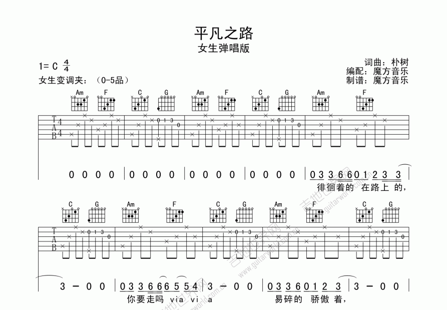 平凡之路吉他谱预览图