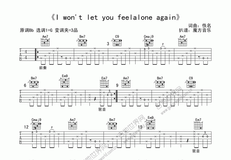 I won't let you feelalone again吉他谱预览图