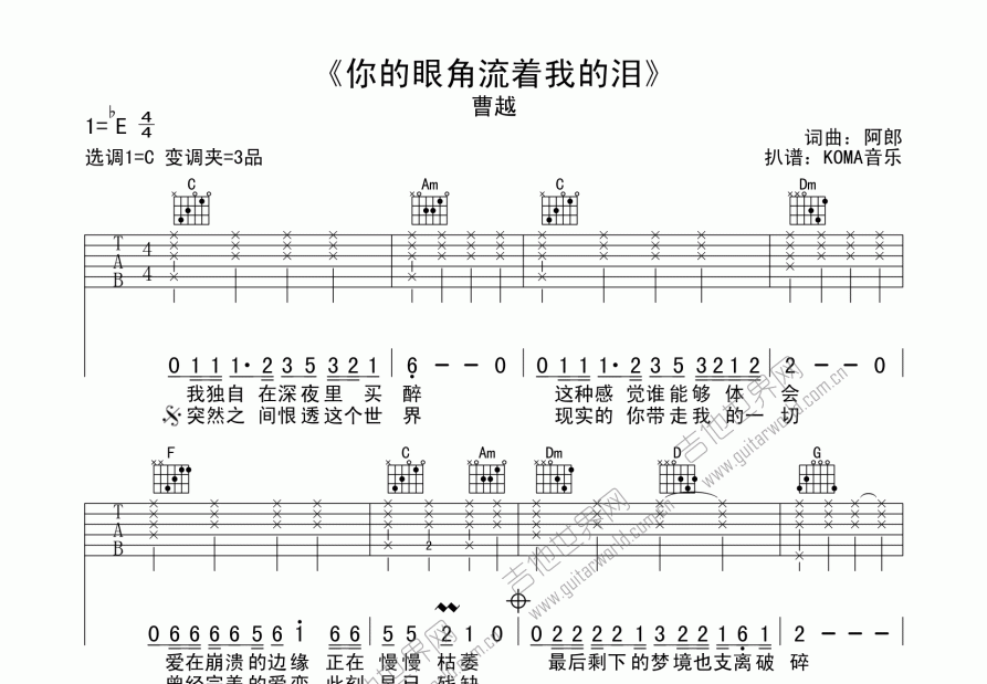 你的眼角流着我的泪吉他谱预览图