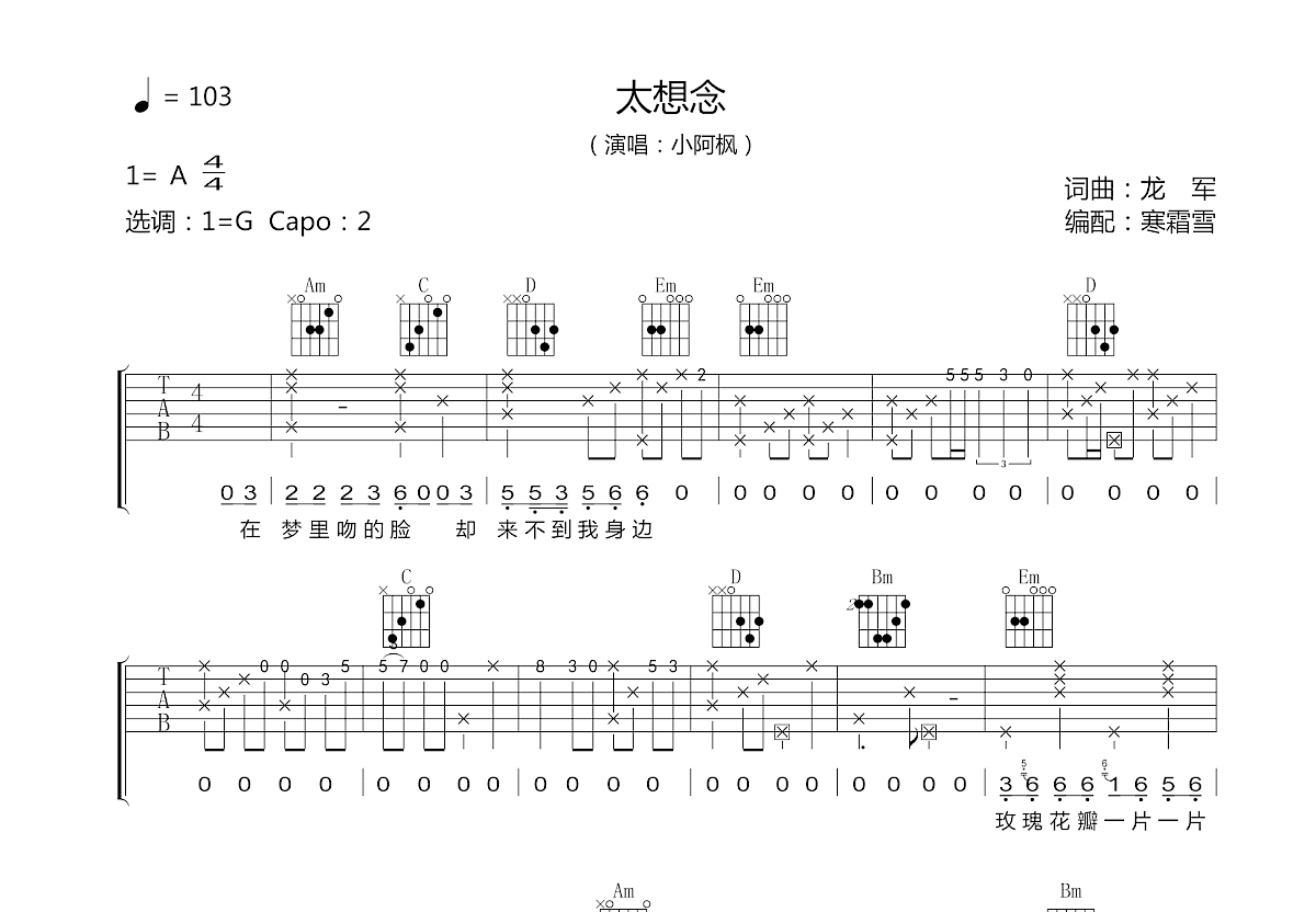 太想念吉他谱预览图