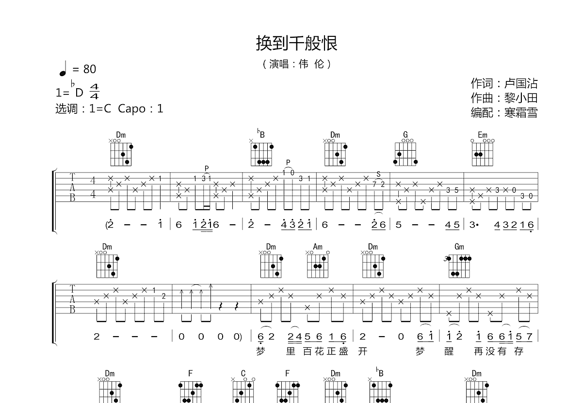换到千般恨吉他谱预览图