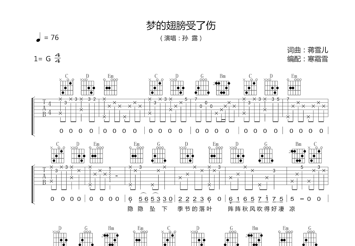 梦的翅膀受了伤吉他谱预览图