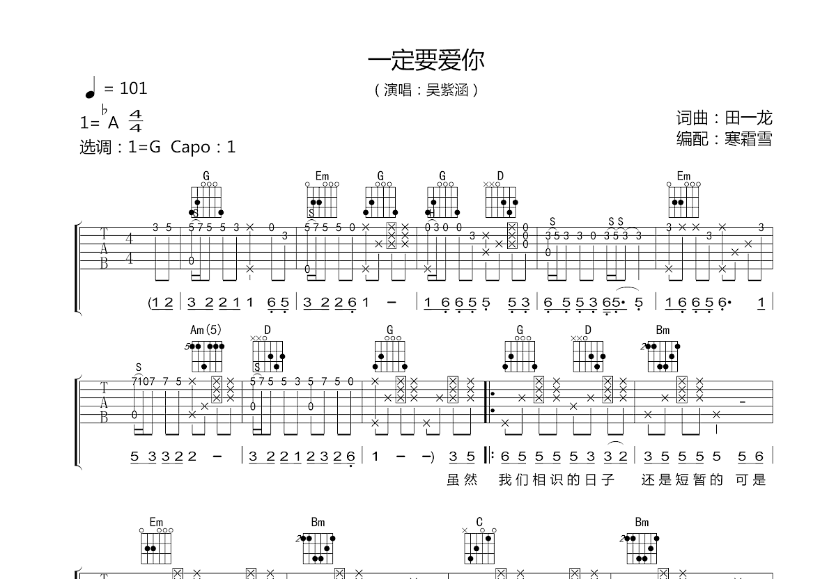 一定要爱你吉他谱预览图