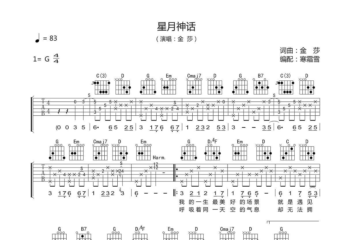 星月神话吉他谱预览图