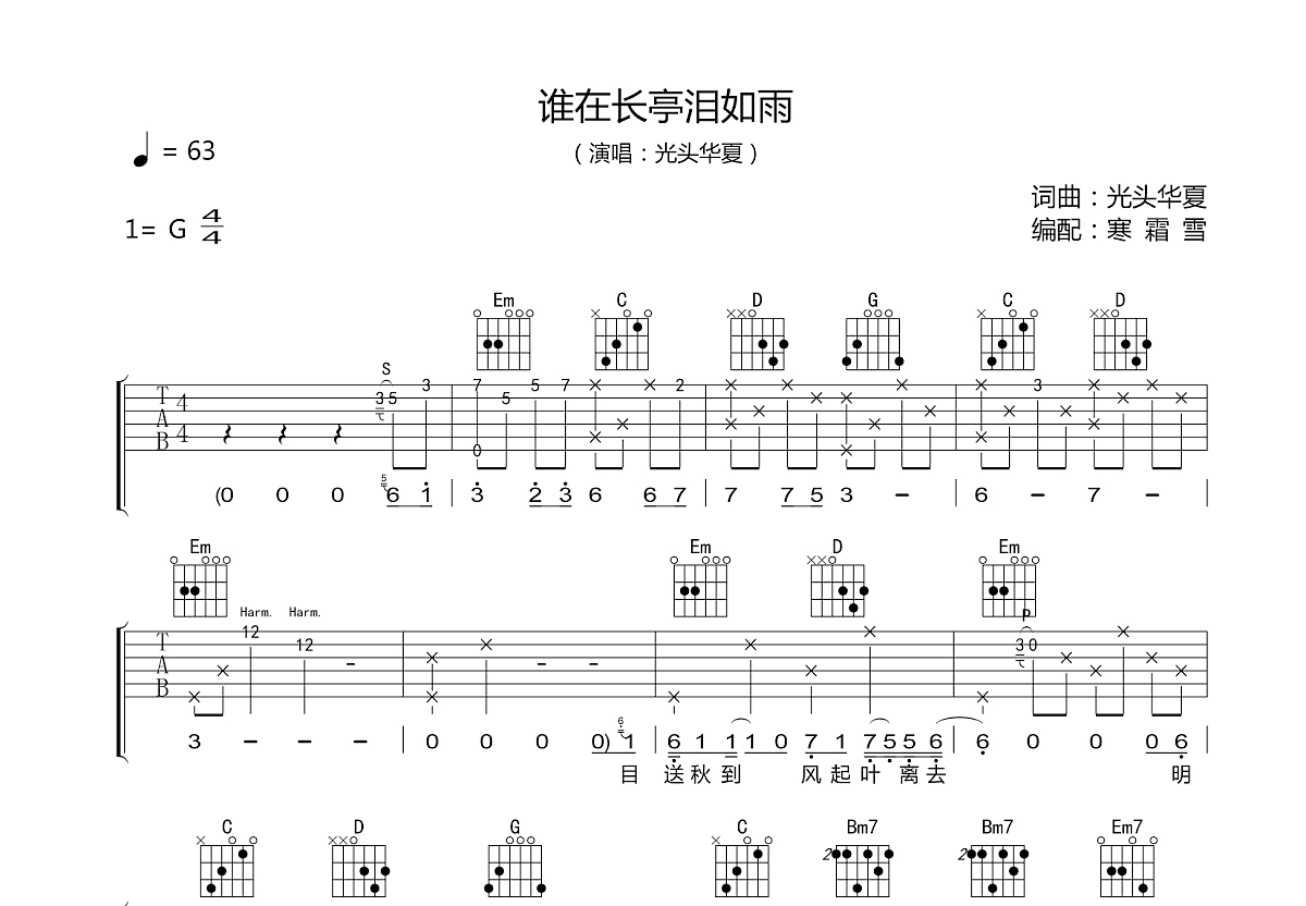 谁在长亭泪如雨吉他谱预览图
