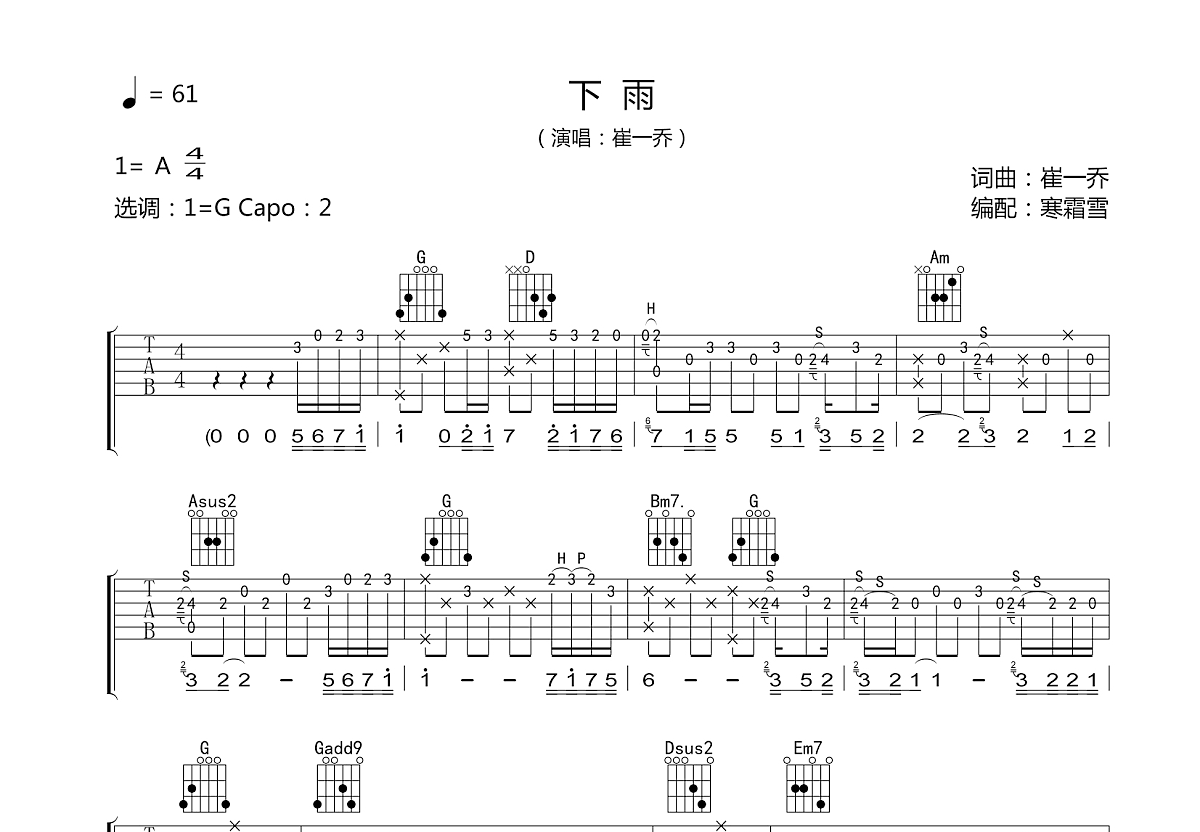 下雨吉他谱预览图