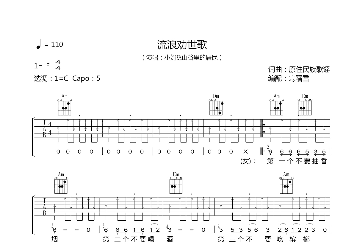 流浪劝世歌吉他谱预览图