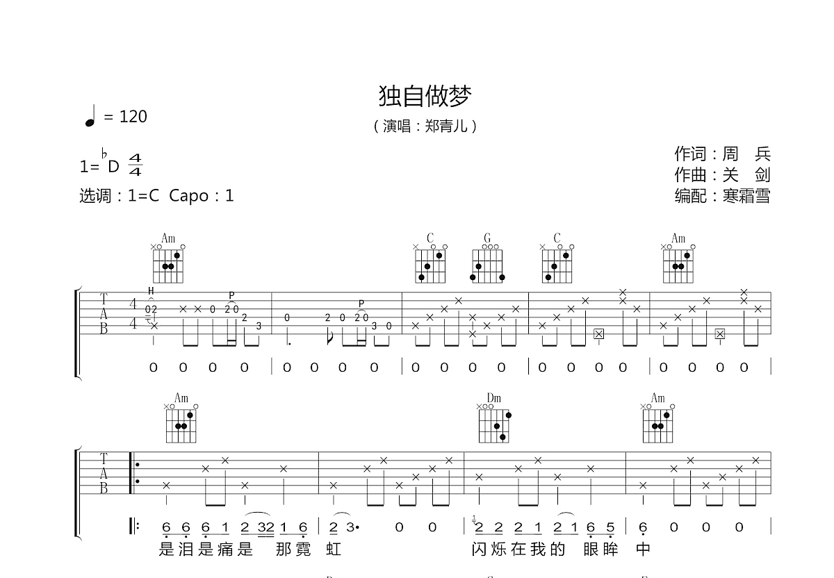 独自做梦吉他谱预览图