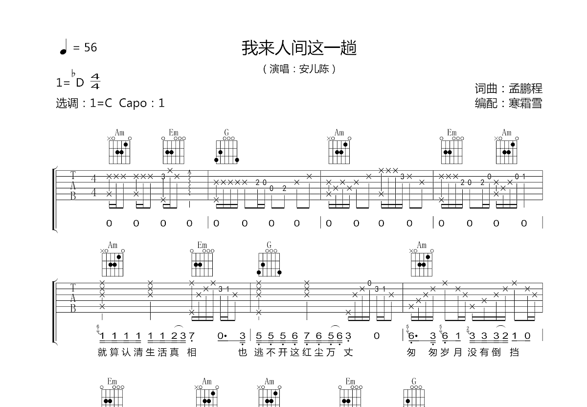 我来人间这一趟吉他谱预览图