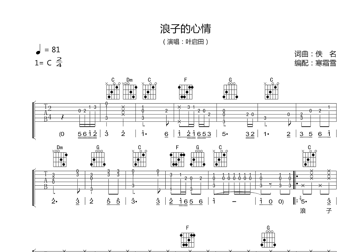 浪子的心情吉他谱预览图