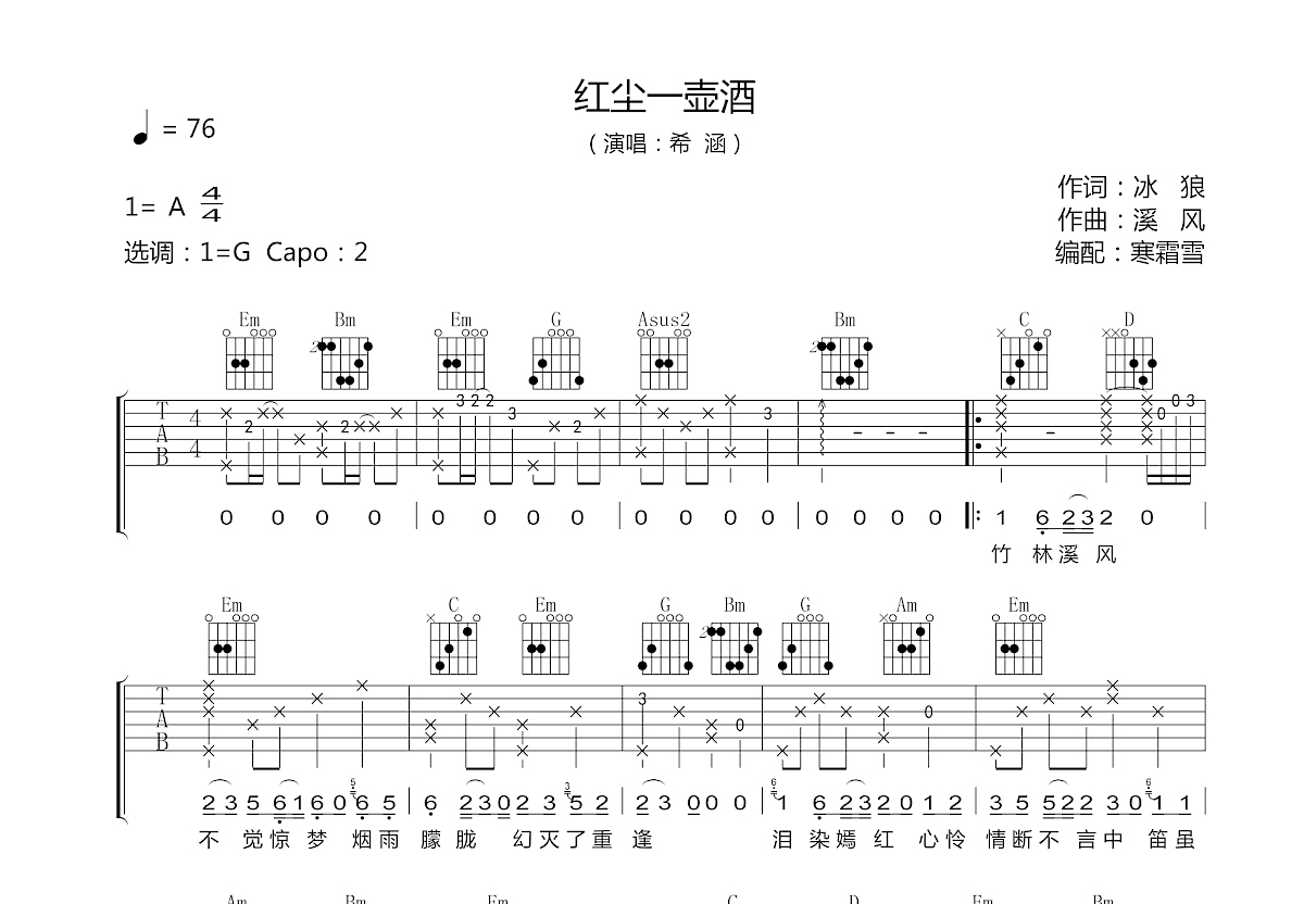 红尘一壶酒吉他谱预览图
