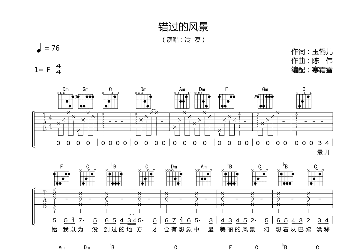 错过的风景吉他谱预览图