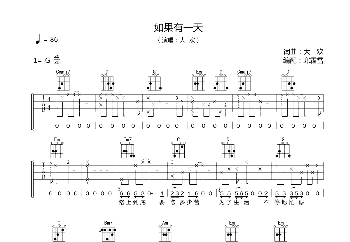 如果有一天吉他谱预览图