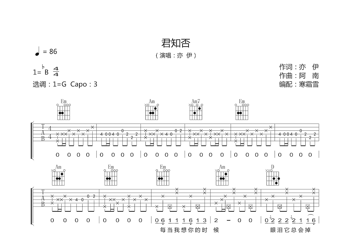 君知否吉他谱预览图