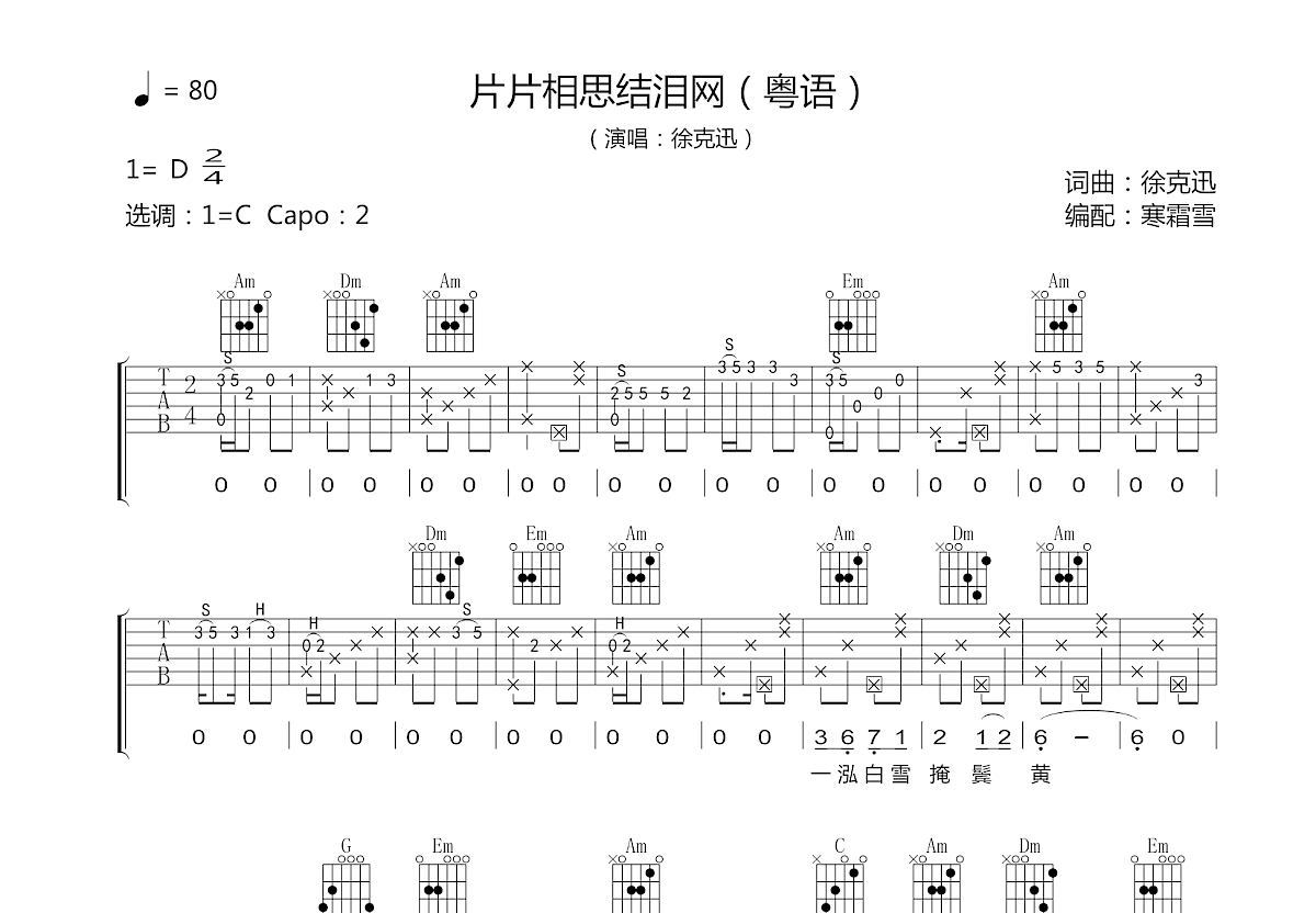 片片相思结泪网吉他谱预览图