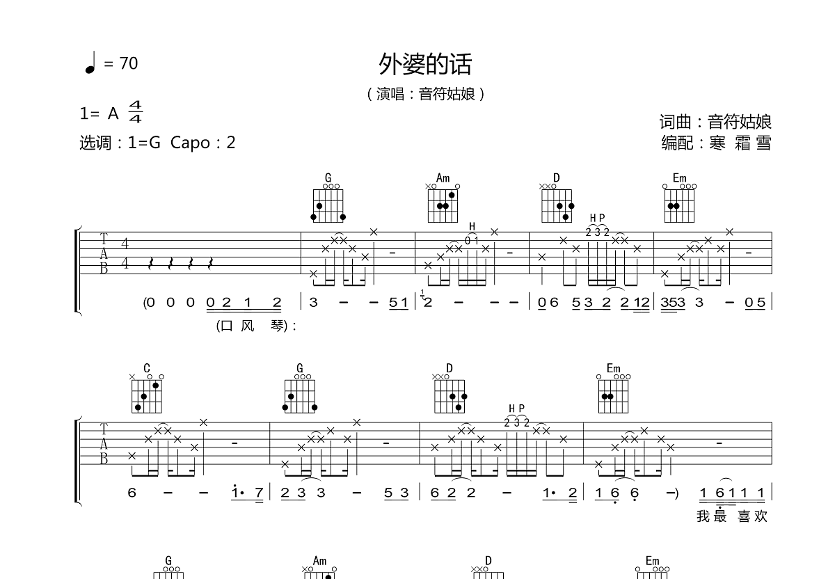 外婆的话吉他谱预览图