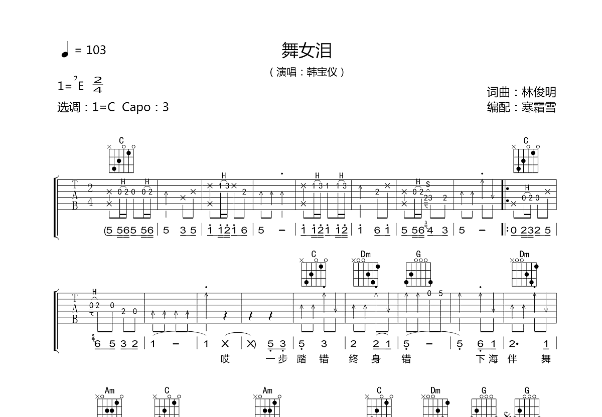 舞女泪吉他谱预览图