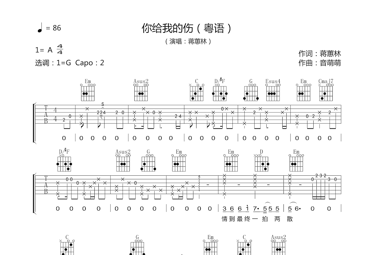 你给我的伤吉他谱预览图