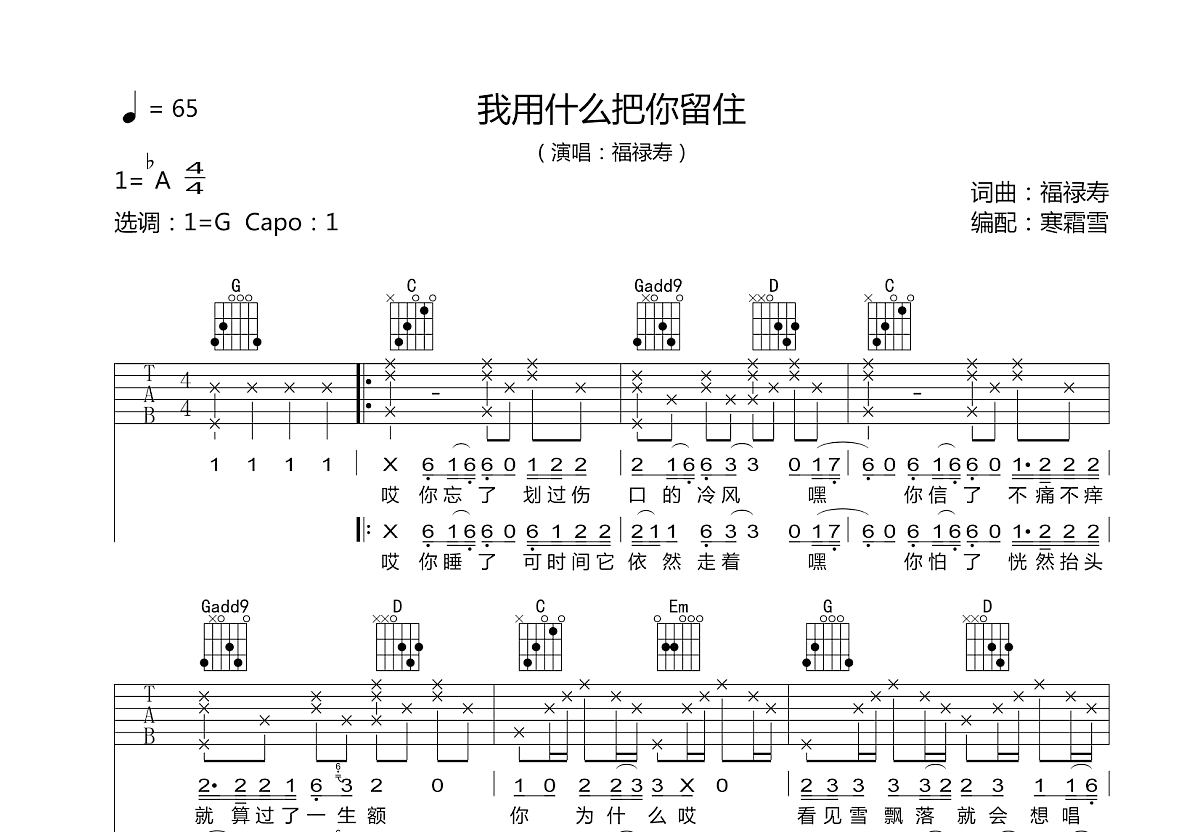 我用什么把你留住吉他谱预览图