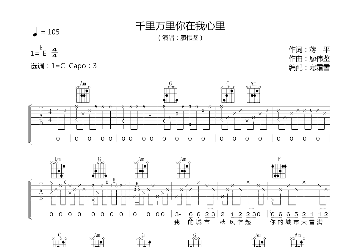 千里万里你在我心里吉他谱预览图