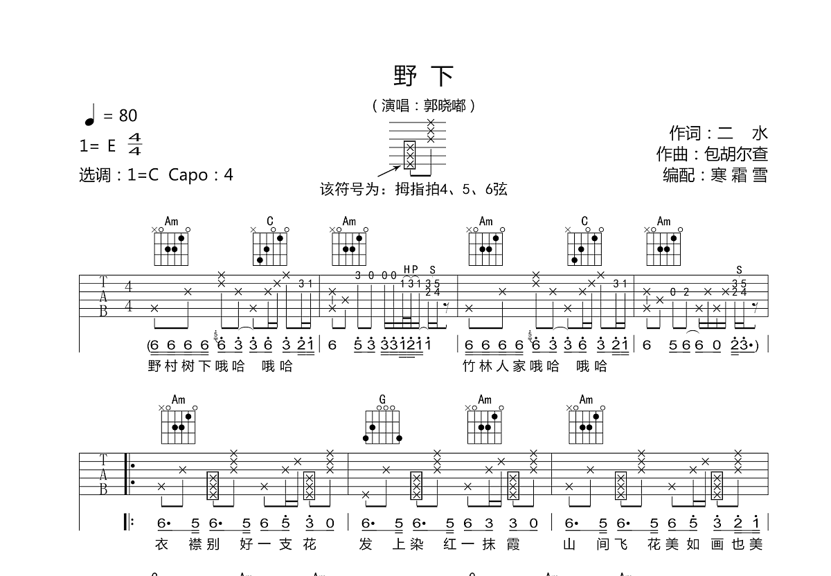 野下吉他谱预览图