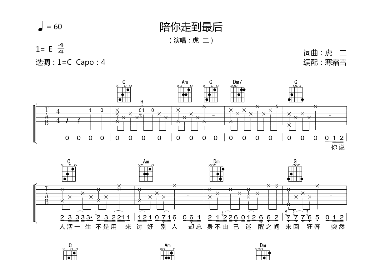 陪你走到最后吉他谱预览图