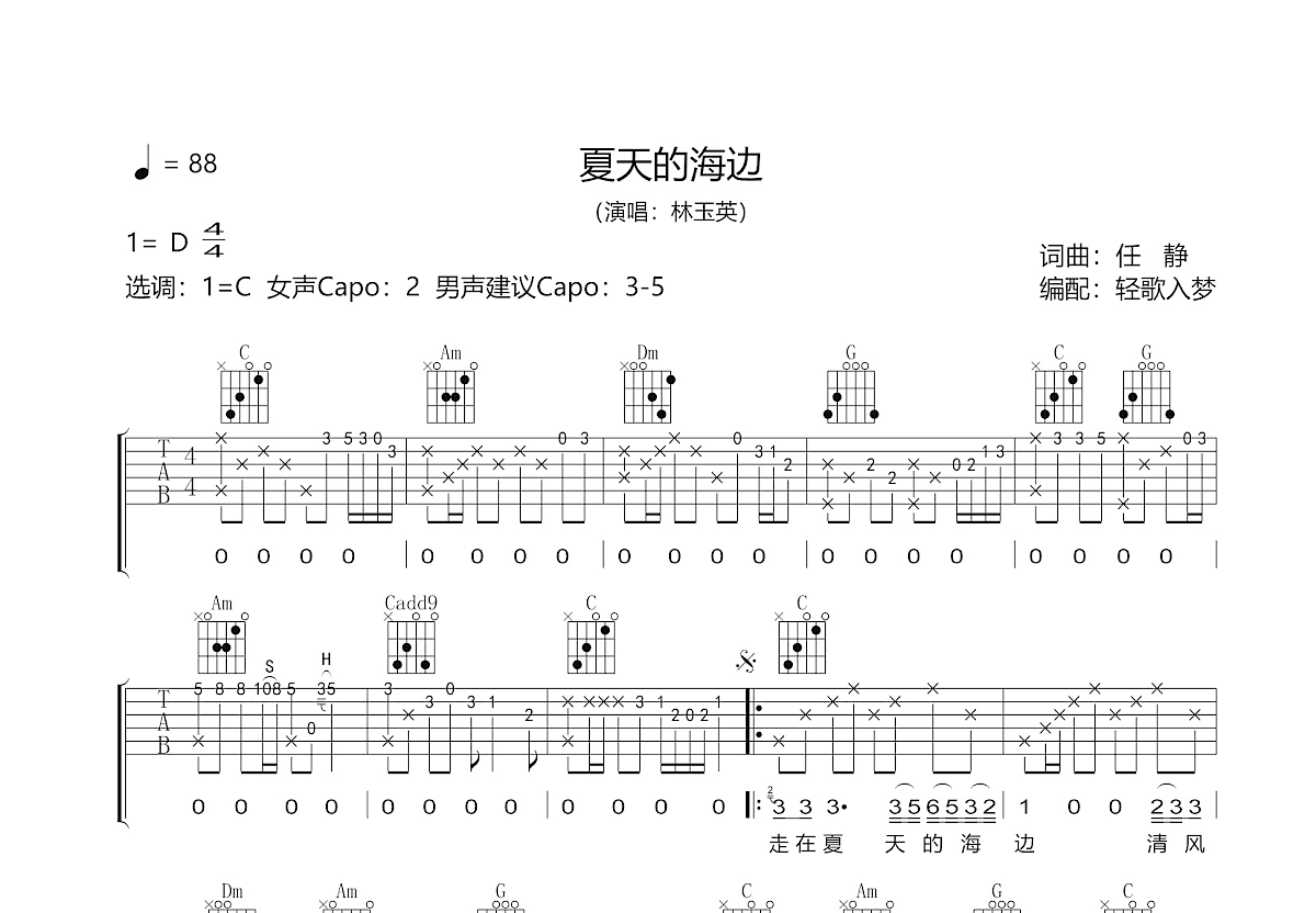 夏天的海边吉他谱预览图