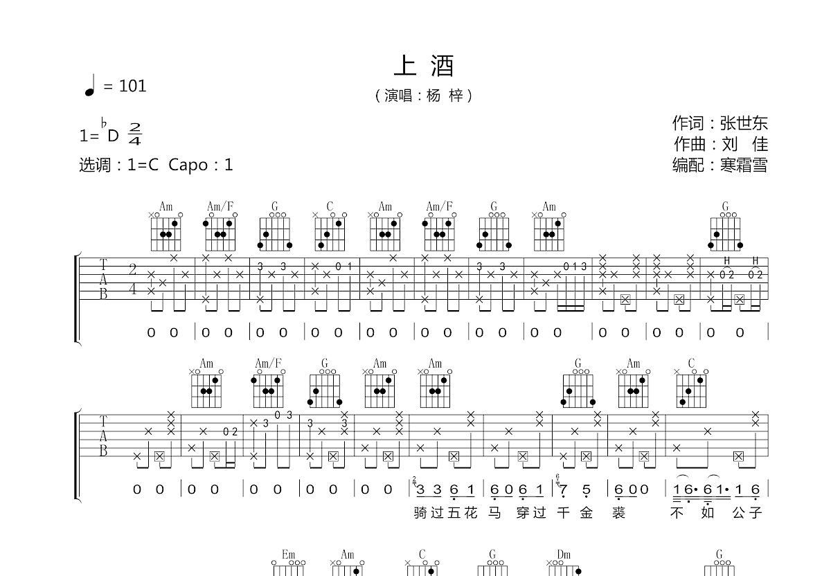 上酒吉他谱预览图