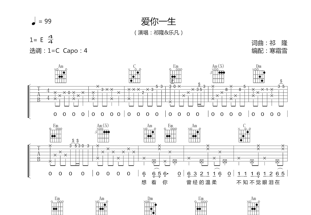 爱你一生吉他谱预览图