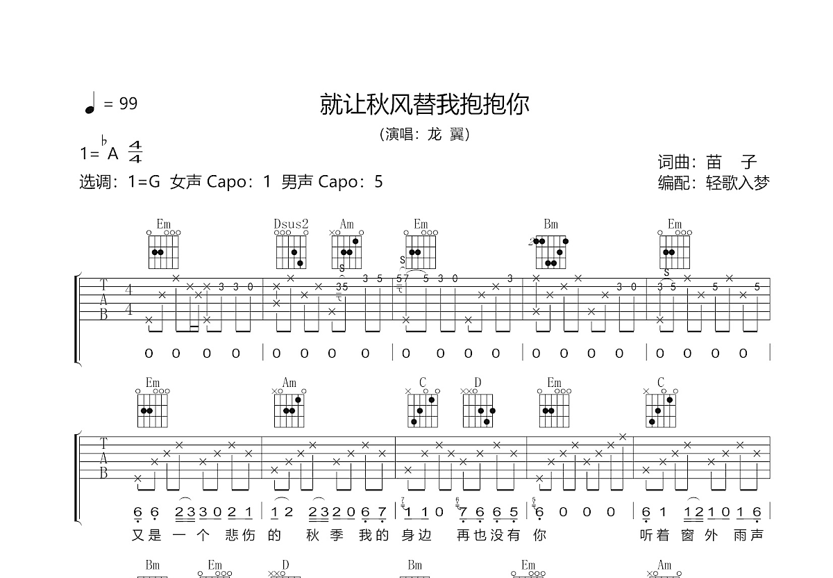 就让秋风替我抱抱你吉他谱预览图